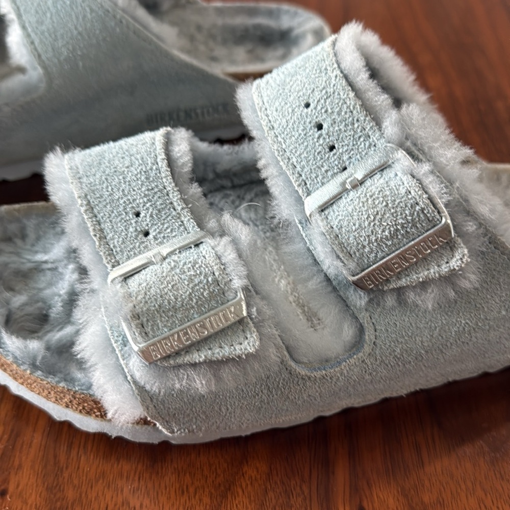 Birkenstock Arizona shearling suede leather light blue - Picture 4 of 7